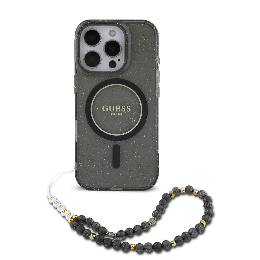 Guess iPhone 16 Pro Orjinal Lisanslı Magsafe Şarj Özellikli Simli Silikon İnci Bileklikli Telefon Kılıfı - 1 Guess iPhone 16 Pro Orjinal Lisanslı Magsafe Şarj Özellikli Simli Silikon İnci Bileklikli Telefon Kılıfı - 1